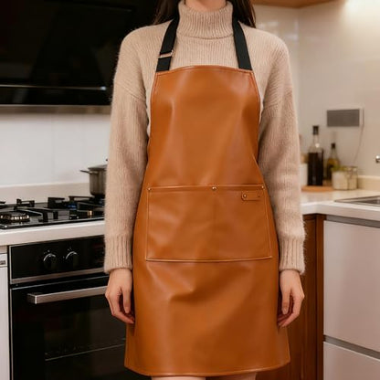 eywlwaar PU Waterproof Apron with 2 Big Pockets Adjustable Oil Proof Apron for Kitchen Dishwashing Cooking 29.92"x 26.77" - color: Yellow