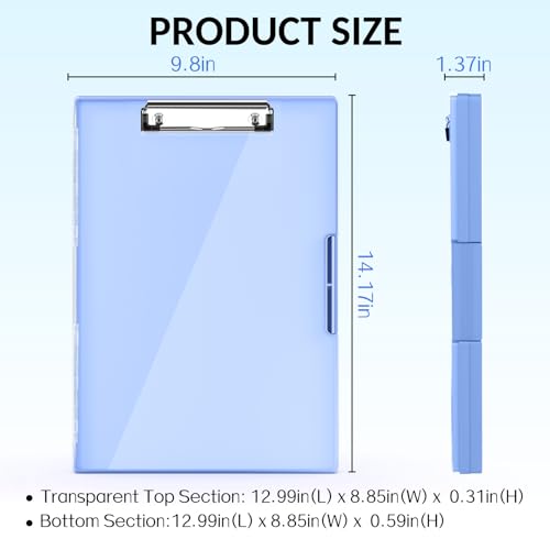 Sooez Clipboard with Storage, Heavy Duty Cleaview Clip Boards 8.5x11 with Dual Storage, Dry Erase Plastic Nursing Clipboard, High Capacity Clipboards Folder for Teacher Nurse, School & Office Supplies - color: Light Blue