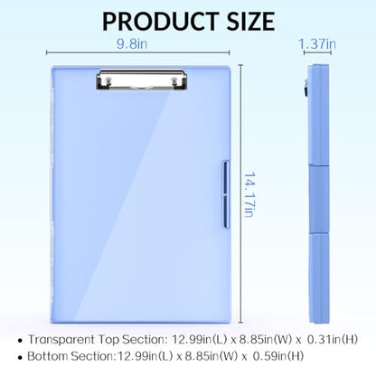 Sooez Clipboard with Storage, Heavy Duty Cleaview Clip Boards 8.5x11 with Dual Storage, Dry Erase Plastic Nursing Clipboard, High Capacity Clipboards Folder for Teacher Nurse, School & Office Supplies - color: Light Blue