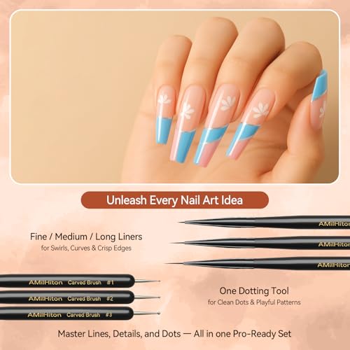 8PCS Nail Art Brush Set for Gel & Acrylic – French Tip, Flat, Oval & Carved Liner Brushes with Dotting Tools, Professional Builder Poly Gel Nail Design Kit - color: Black Wod 8PCS