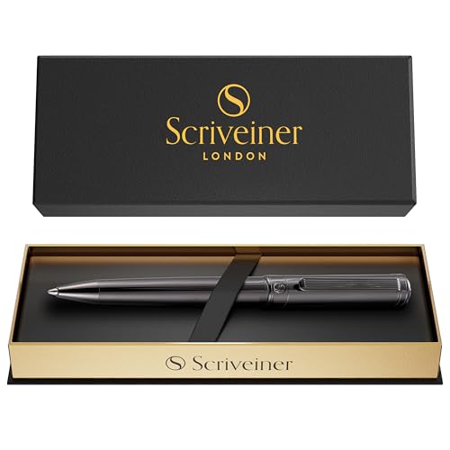 Scriveiner Gun-Metal Lacquer Ballpoint Pen - Stunning Luxury Pen, Schmidt Black Refill, Best Gift Set for Men & Women, Professional Executive Office, Nice Fancy Designer Pens - color: 21. Gun-Metal