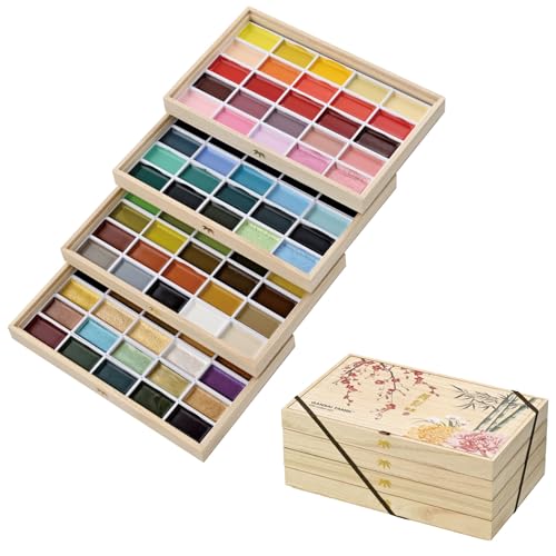 Kuretake GANSAI TAMBI Watercolor Paint Set 100 Colors with Wooden Box, Professional-quality art supplies for artists adult painting Non-Toxic, Made in Japan, MC20/100WD4 - style: 100 Colors Ⅳ