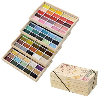 Kuretake GANSAI TAMBI Watercolor Paint Set 100 Colors with Wooden Box, Professional-quality art supplies for artists adult painting Non-Toxic, Made in Japan, MC20/100WD4 - style: 100 Colors Ⅳ