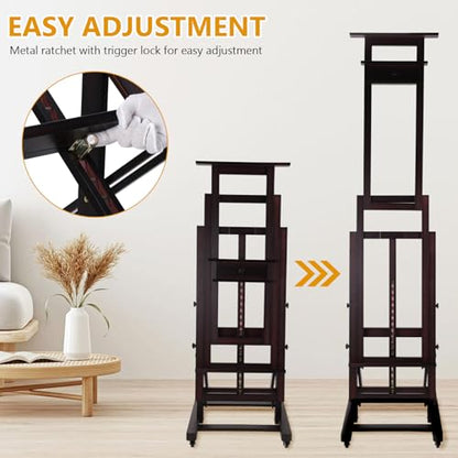 Large Studio Painting Easel Solid Beech Wood Painting Stand Adjustable Floor H-Frame Art Easel for Adults Artists Hold Canvas Up to 78.7in High