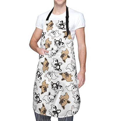 Puppy Dogs Waterproof Adjustable Bib Apron with 2 Pockets, Cooking Gardening Grilling Kitchen Chef Apron for Women - color: French Bulldog