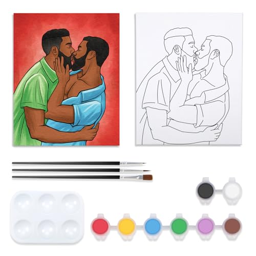 VOCHIC Canvas Painting Kit Pre Drawn Canvas for Painting for Adults Gay Couple Stuff Pride Rainbow LGBT Party Kits Paint and Sip Party Supplies 8x10 Paint Art Set - size: 8x10, style: Gay Couple