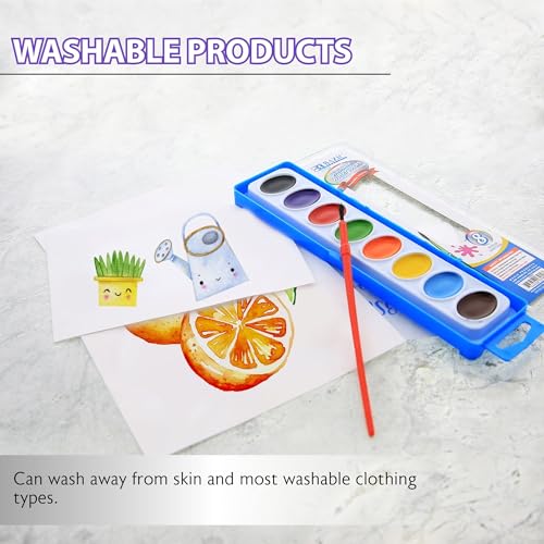 BAZIC PRODUCTS 8-Color Semi-Moist Watercolor Set with Brush | brush in a storage case for kids and school art