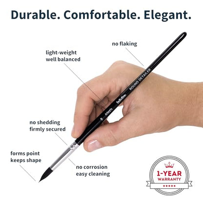 ARTEGRIA Watercolor Brush Set, 9 Professional Soft Synthetic Squirrel Paint Brushes, Including Round Detailers, Flat Wash, Rigger, Rake, Fan, Angled Shader - color: Black - 9pcs