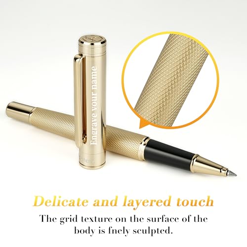 MCNTEIK Gold Personalized Rollerball Pen, Stunning Luxury Pen with Mesh Texture Design and 24K Gold Finish, Fancy Gift Set for Men & Women, Business Signature, Executive, Office,Fancy Designer Pens - color: ,Gold(Personalized)