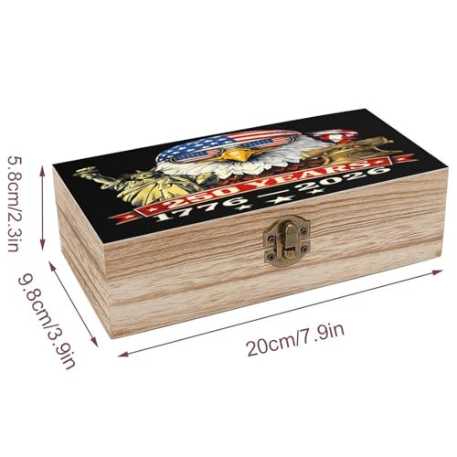 250 Years America Anniversary 1776-2026 Liberty Eagle Jewelry Box Wooden Rustic Multi-Purpose Organizer with Front Clasp for Jewelry, Crafts, Accessories & Small Items - color: style-4