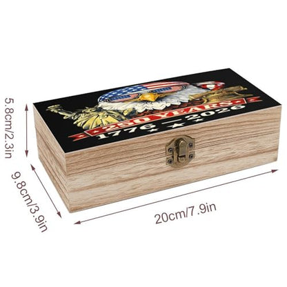 250 Years America Anniversary 1776-2026 Liberty Eagle Jewelry Box Wooden Rustic Multi-Purpose Organizer with Front Clasp for Jewelry, Crafts, Accessories & Small Items - color: style-4