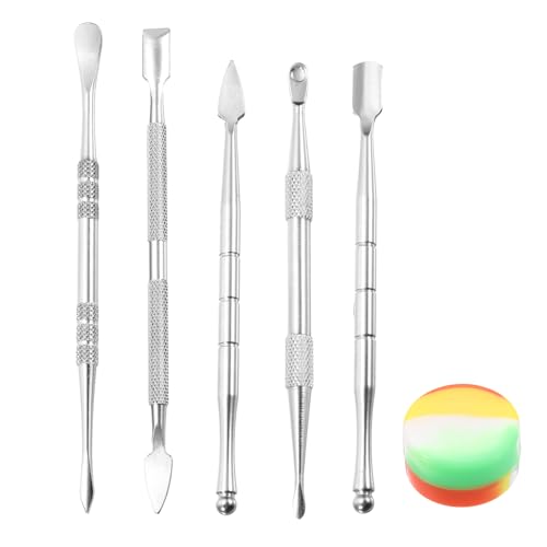 MECCANIXITY 6 Pcs Wax Carving Tools Stainless Steel Wax Carving Sculpting Tools with 5ml Silicone Container Jar for Modeling Shaping, Silver Tone - color: Silver Tone
