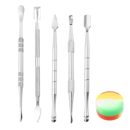 MECCANIXITY 6 Pcs Wax Carving Tools Stainless Steel Wax Carving Sculpting Tools with 5ml Silicone Container Jar for Modeling Shaping, Silver Tone - color: Silver Tone