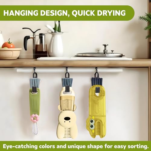 Cup Lid Cleaning Brush, 3 in 1 Lid Cleaner for Tumblers and Water Bottles, Gap Cleaning Brush with Straw Hole Detail Tool, Multifunctional Brush for Daily Use (Yellow Green) - color: Yellow Green