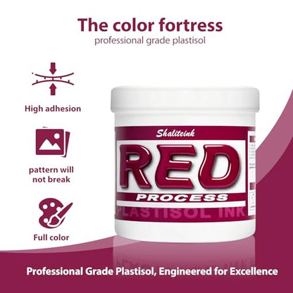 Shaliteink® Screen Printing Plastisol Ink Process Red - Highly Opaque Screen Printing Ink for Cotton, Polyester and Other Fabrics (16oz.) - color: Process Red, size: 16 fl oz
