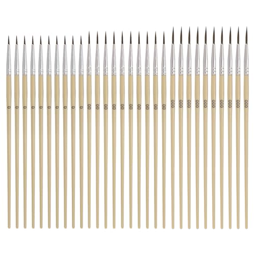 MECCANIXITY 60Pcs Fine Pointed Miniature Paint Brushes, Small Detail Paint Brush for Acrylic Watercolor Oil Model Painting Crafts Rock Painting and DIY Art(Wood Color #0/#00/#000) - color: Wood Color, size: #0/#00/#000