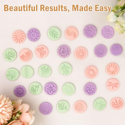 30 Pcs Polymer Clay Stamps and Molds Set with Storage Box, Boho Mandala Floral and Leaf Patterns, Pottery Stamps for Clay Crafts, Cookie Stamps (YANSH PROGLOBAL)