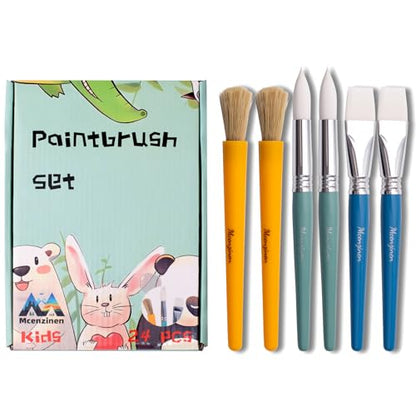 24 Pcs Paintbrush Variety Classpack, Back to School Art Supplies for Kids, Flat & Round Paint Brushes for Toddlers & Classrooms, Easy Grip - size: 24PCS