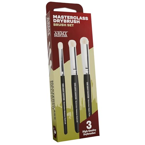 The Army Painter Masterclass Drybrush Set, Acrylic, 3 Sizes Hobby Drybrushes, Goat Hair Brush Set: 15 mm Mighty Drybrush, 12 mm Moderate Drybrush, 7 mm Miniature Drybrush for Tabletop Roleplaying