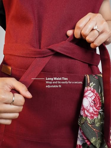 100% Cotton Kitchen Apron with 2 Pockets – Adjustable Chef Apron for Cooking Baking BBQ – Unisex Apron - color: Red, size: Standard
