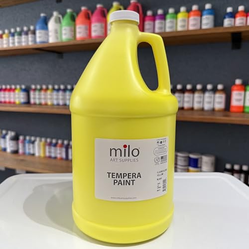 milo Fluorescent Yellow Neon Tempera Paint | 128 oz Bottle, 1 Gallon | Glows UV in Black Light | Non-Toxic Made in USA | Bulk Art Paint for Party, Student, Classroom, Artist - color: Fluorescent Yellow