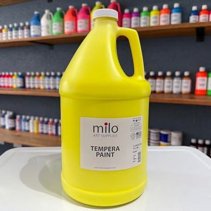 milo Fluorescent Yellow Neon Tempera Paint | 128 oz Bottle, 1 Gallon | Glows UV in Black Light | Non-Toxic Made in USA | Bulk Art Paint for Party, Student, Classroom, Artist - color: Fluorescent Yellow