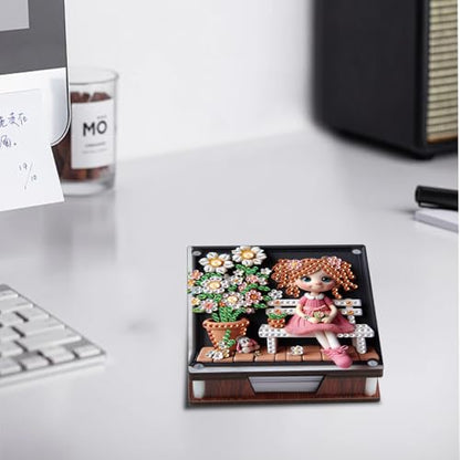 JISHSHAY 2 PCS Diamond Art Note Box Fairy Diamond Painting Note Pad Holder Elf Gem Painting Gem Art Memo Boxes Mosaic Kits for Adults Embroidery Kit Memo Pad Holder, Contains 120 Sheets of Paper - color: Elf 1