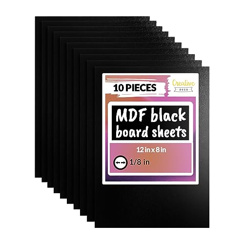 Creative Deco 10 x MDF Board Sheet Black | 12 x 8 | Perfect for Home Decor, Arts and Crafts, Painting, DIY Projects, Laser Cutter, CNC Machine, Scroll Saw, Stenciling, Pyrography
