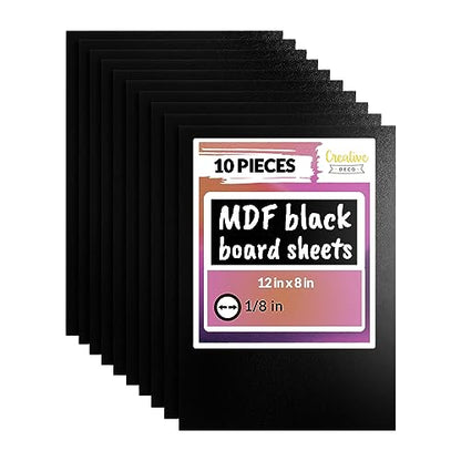 Creative Deco 10 x MDF Board Sheet Black | 12 x 8 | Perfect for Home Decor, Arts and Crafts, Painting, DIY Projects, Laser Cutter, CNC Machine, Scroll Saw, Stenciling, Pyrography