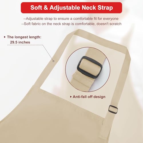 SHEOMERN Aprons for Men Kitchen Cooking – Waterproof & Oil Proof 3-Layer Long Pocket-Free Chef Apron for Grilling BBQ Baking – Gift for Men - color: Beige