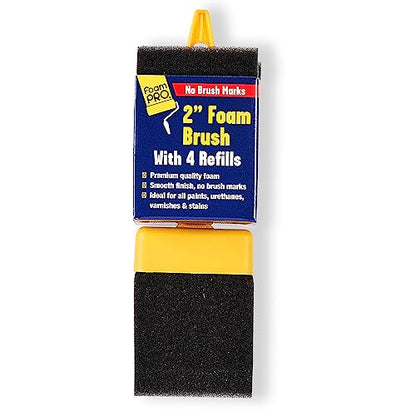 FoamPRO 72-4, 2" Foam Brush with 4 Refills - Premium Quality Paint Brush Set for All Paints, Urethanes, Varnishes, Stains - Effortless Application Foam Brushes - Smooth Finish & Reusable Handles - size: 2 Inch (Pack of 1), style: Brush & 4 Refills