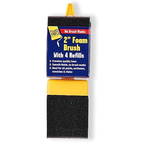 FoamPRO 72-4, 2" Foam Brush with 4 Refills - Premium Quality Paint Brush Set for All Paints, Urethanes, Varnishes, Stains - Effortless Application Foam Brushes - Smooth Finish & Reusable Handles - size: 2 Inch (Pack of 1), style: Brush & 4 Refills