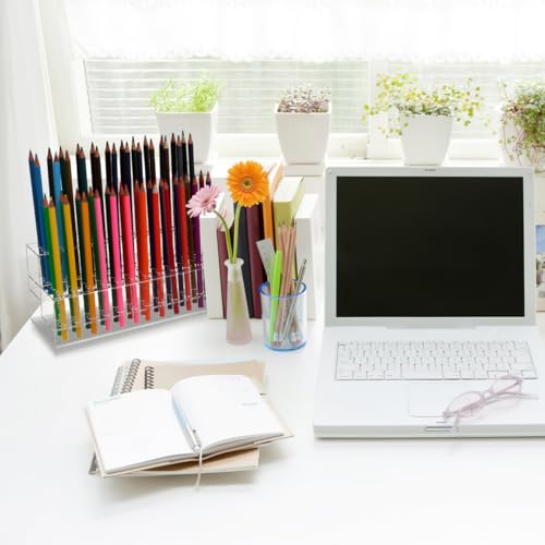 Yardwe Acrylic Pen Holder Display Stand Pen Showing Stand Pencil Organizer with Multi-Slot Design Desktop Storage Holder for Pens Pencils Crayons Brush for Office School Home