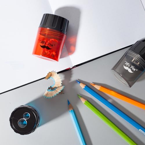 Mr. Pen- Pencil Sharpeners Manual, 6 Pack, Dual Hole | Colorful Handheld Pencil Sharpener, Compatible with Standard and Jumbo Pencils, Screw-On Lid, Stainless Steel Blade - color: Green, Yellow, Blue, Pink, Black, Red, size: 6 Pack