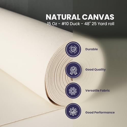 Natural Cotton Canvas 15 Oz (#10 Duck), 48 Width X 25 Yard Length roll Fabric for Artist Canvas, Aprons, Tote Bags and Teepees - size: Duck #10-48" -25