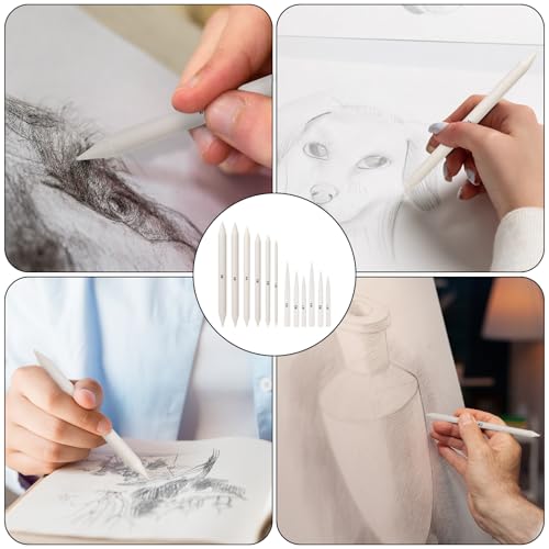 Sliverdew 12 Pcs Blending Stumps and Tortillions Set, Dual-Ended Paper Art Blenders for Drawing, 6 Sizes Shading Pencils Sketch Sticks for Artist Student Oil Pastel Charcoal Smudging