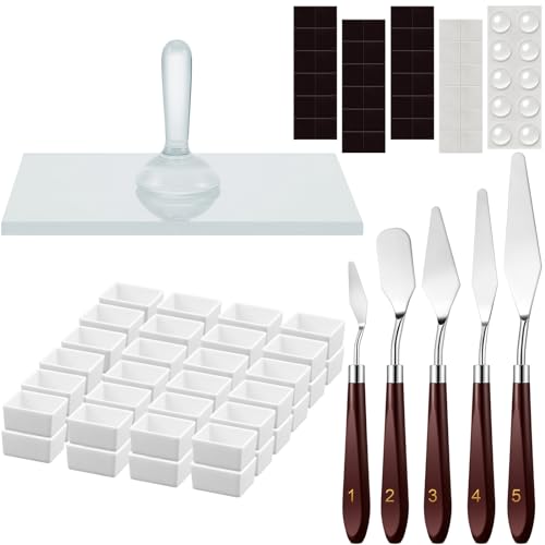 Nuanchu 109 Pcs Watercolor Paint Muller Glass Paint Muller Slab, Drawing Knives and Watercolor Half Pans with Magnetic Stripe for DIY Oil Acrylic Drawing(1.97'' in Dia,Long Handle) - size: 1.97'' in Dia, style: Long Handle