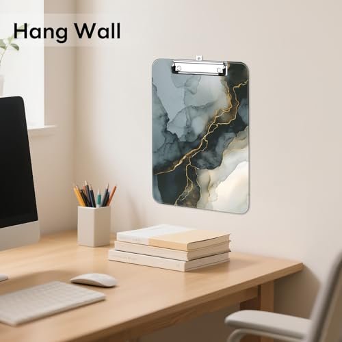 Plastic Cute Clipboard Low-Profile Metal Clip, A4 Letter Size 9 x 12.5 in, 8.5 x 11 Paper Clip Board for Teachers, Nurses, Classroom,Ink Painted Marble - color: Ink Painted Marble