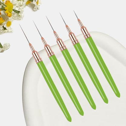 5PCS Liner Brushes for Nails, Nail Art Liner Brushes Set, 6/9/12/15/18mm Thin Detail Brush for Long Lines & Fine Drawing, UV Gel Polish Painting Nail Design Tools - Green - color: Green