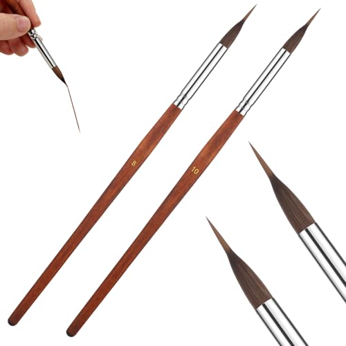 2pcs Watercolor Brushes Professional, Extended Needle Point Brushes for Fine Detail, Sable Watercolor Liner Brushes with Synthetic Extra Long Tip for Watercolor Acrylic & Gouache