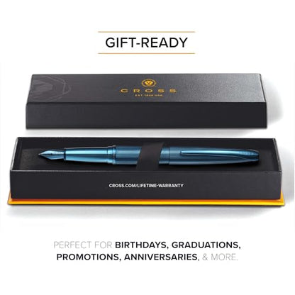 Cross ATX Sandblasted Dark Blue Stainless Steel Medium Nib Fountain Pen - Refillable Pen for Smooth Writing - Black Ink - Comfortable Grip - Long-Lasting - Professional Office Supplies - color: Sandblasted Dark Blue, style: Medium Nib