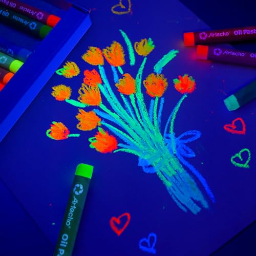 Artecho Neon Oil Pastels Set of 12 Colors (8 x 60 mm) | Soft Oil Pastels, For Art Painting, Drawing, Blending, For Artists, Beginners, Students, Teachers - style: 12 Neon Colors