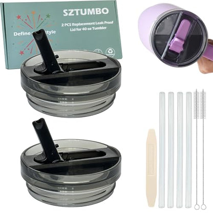 2 Pcs Detachable Flip Straw Lid for Stanley 40oz Quencher ProTour,100% Leak-proof Lid for Stanely 40oz Cup Accessories,Spill Proof and Splash Resistant Tumbler Cover(Black) - color: Black