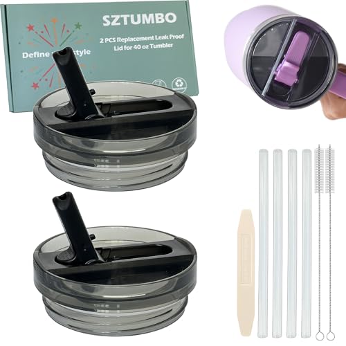 2 Pcs Detachable Flip Straw Lid for Stanley 40oz Quencher ProTour,100% Leak-proof Lid for Stanely 40oz Cup Accessories,Spill Proof and Splash Resistant Tumbler Cover(Black) - color: Black