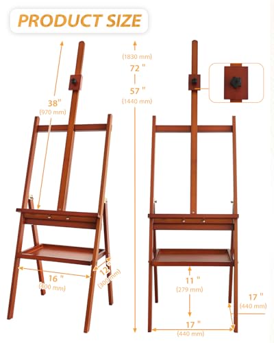 Adjustable Wooden Art Easel Stand for Painting, Solid Beech Wood Easel Stand with Storage Tray,Floor Standing Paint Art Easel for Adults,Large Easel Painting for Adults Artist Students Studio - style: Easel – Walnut Finish