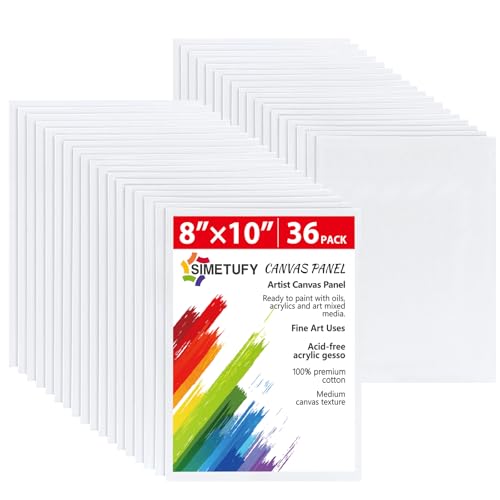 Simetufy 36 Pack 8x10 Inch Canvas Boards for Painting, Blank Canvas Panels Gesso Primed Acid-Free 100% Cotton for Acrylics Oil Watercolor Tempera Paints - size: 8"x10" - 36 pack