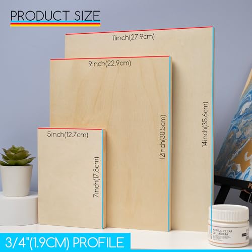 MEEDEN Unfinished Wood Canvas Kit: 3/4" Deep 5x7 8x8 11x14 Wooden Canvas Panel - 6 Pcs of Cradled Wood Art Boards for Pouring Art, Crafts, Painting - size: 5x7 9x12 11x14 - 6 Pack