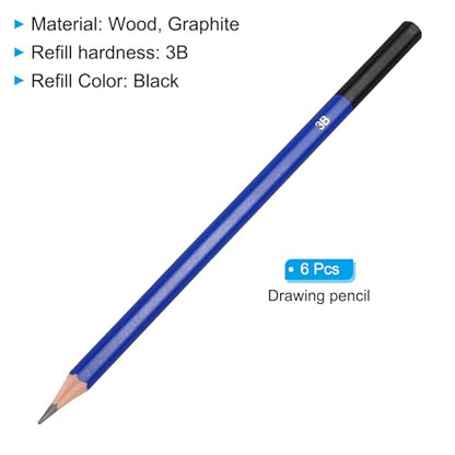 PATIKIL 3B Drawing Pencils for Sketching, 6PCS Sketch Pencils for Drawing Art Pencils Graphite Wood Pre-sharpened for Drawing Sketching Artists - size: 1 Count (Pack of 1), style: 3B