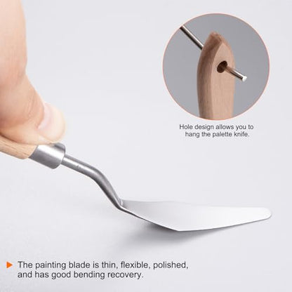 HARFINGTON 2pcs No.9 Painting Palette Knives Stainless Steel Pointy Spatula Pallet Knife with Beech Wood Handle for Oil Acrylic Paint Canvas Mixing Spreading