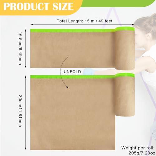 Pre-Taped Masking Paper for Painting,12" x50Feet Adhesive-Backed Tape and Drape Painters Paper Roll,Protective Covering for Car Painting,Auto Detailing,Skirting&Trim Surface Protection - color: Green